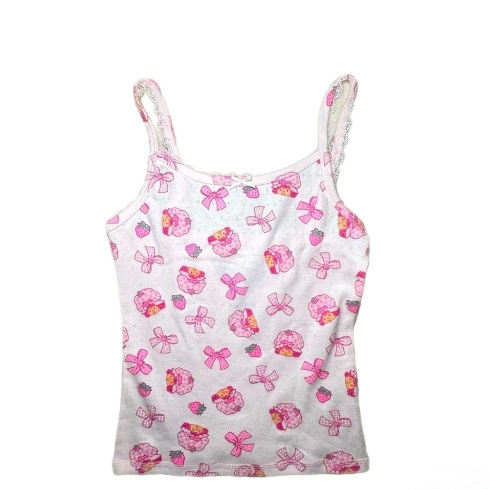 Strawberry Shortcake Cute Pink and White Patterned Tank Top